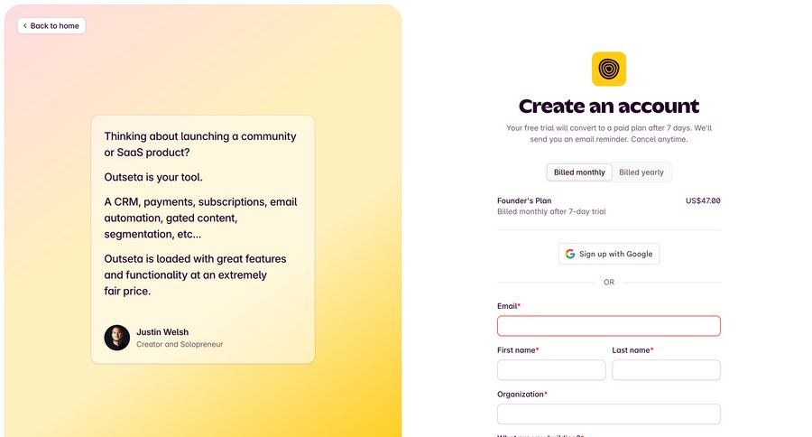 Outseta
			     ux ui design