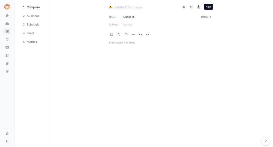 Loops
			 e-commerce form schedule email campaign management compose email sidebar create rich text ui page example