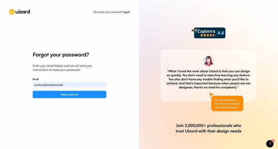 Uizard
				password reset page example