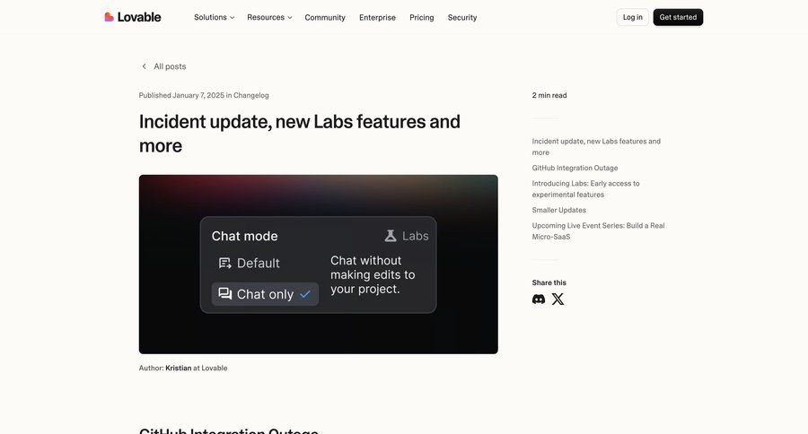 Lovable
			article news feature changelog blog blog post ui page example
