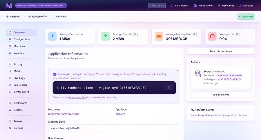 Fly
			 configuration dashboard sidebar navigation application management monitoring modern check out code snippet database management ui page example