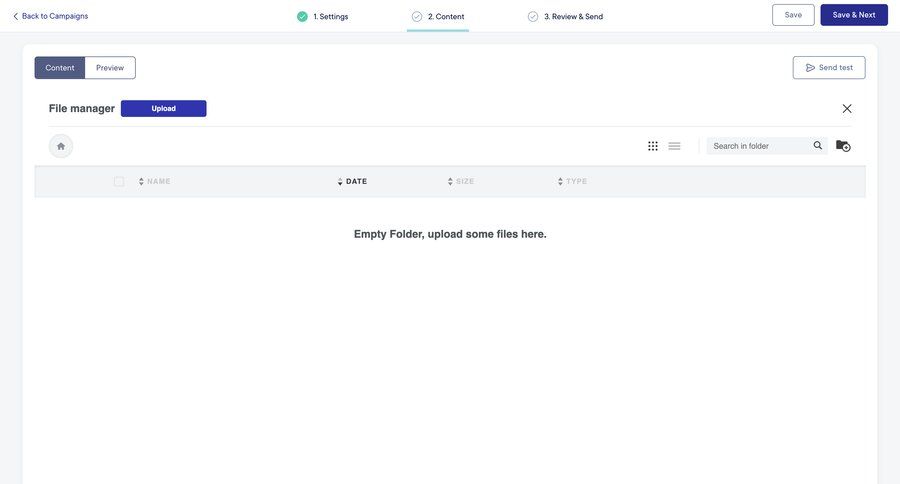 Mangomint
			empty state content editor upload content management file upload file management upload file table campaign creation ui page example
