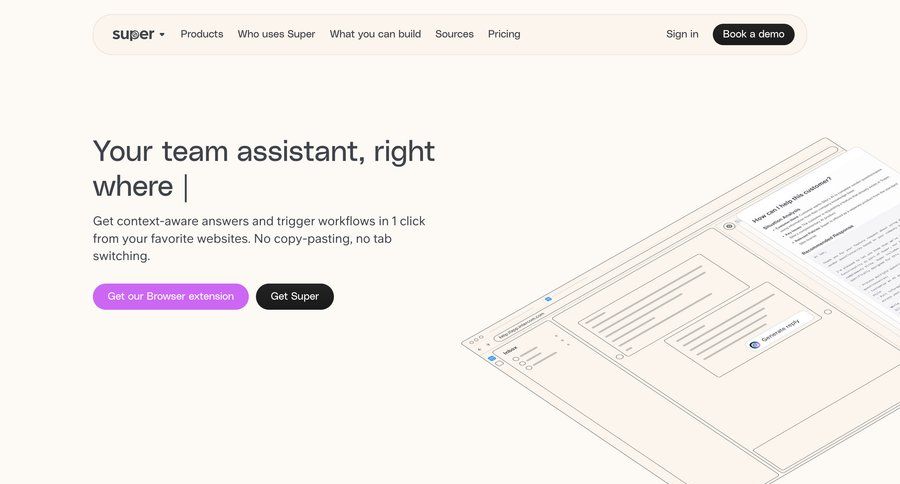 Super
			 workflow automation chrome extension b2b saas ui page example
