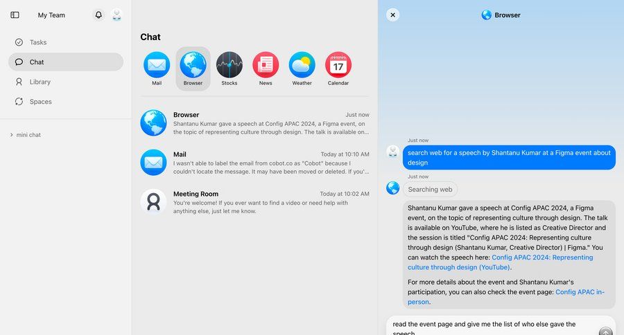 Cobot
			list search artificial intelligence communication chat chat interface chatbot ui page example