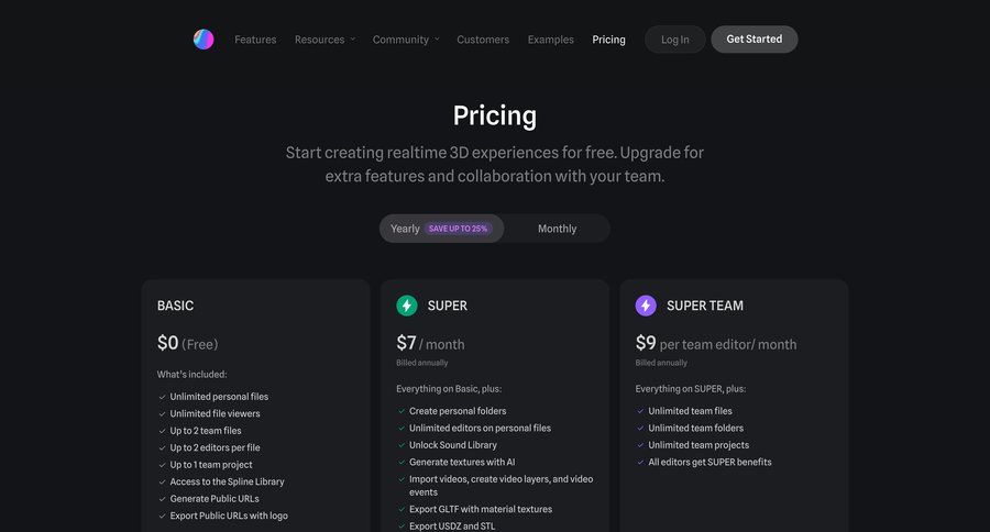 Spline
				plans & pricing page example