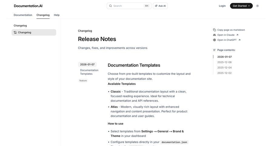 Documentation.AI
				changelog ui page example