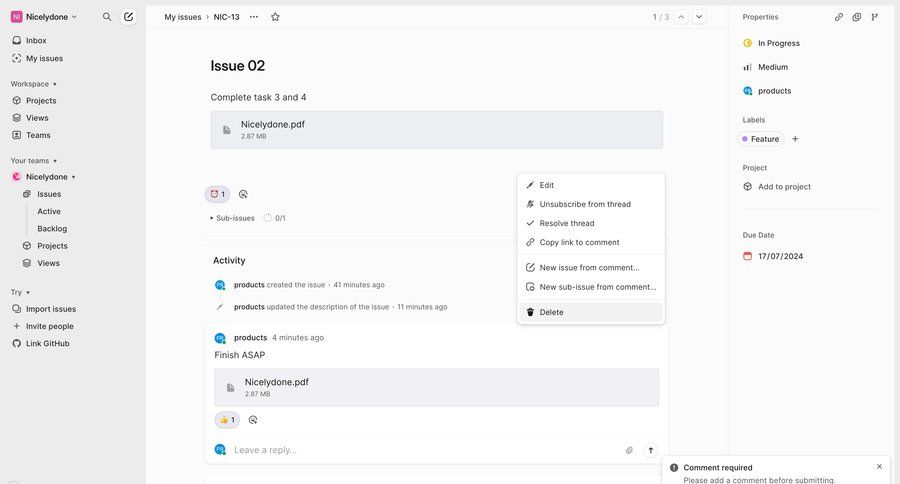 Linear
			 task management collaboration team collaboration sidebar navigation project management file upload project collaboration issue tracking sidebar menu recent activity social feed activity stream ui page example