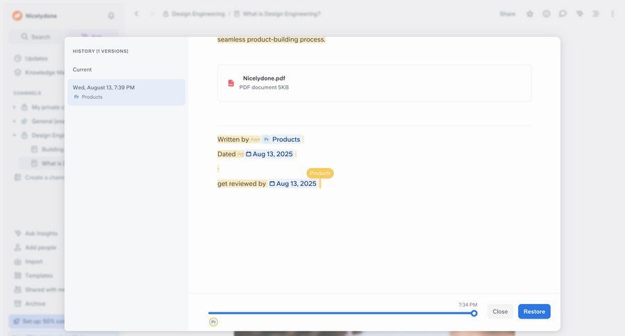 Slite
			 collaboration document management version control ui page example