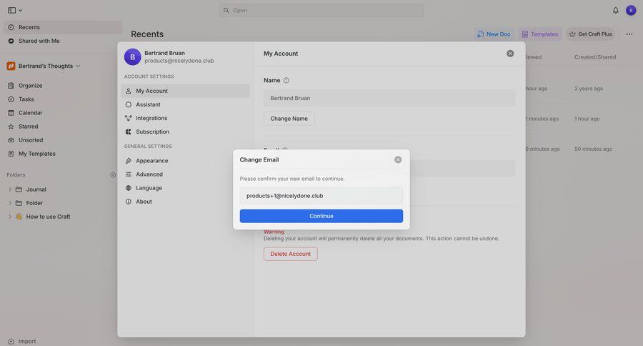 Craft
			 user profile account settings profile management email confirmation ui page example
