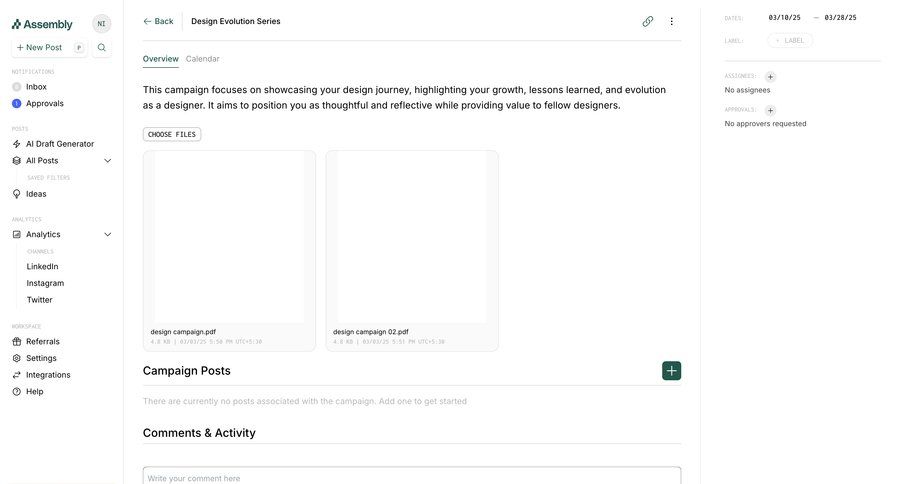 Assembly
			 sidebar navigation design file upload upload image content hierarchy campaign management information page detail view info view file uploader upload file upload media upload documents media gallery media assets avatar upload analytics ui page example
