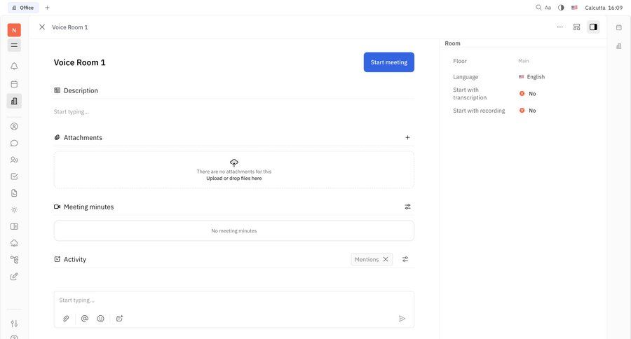Huly
			 collaboration configuration settings grid file upload attachment sidebar communication upload file meeting configuration screen ui page example