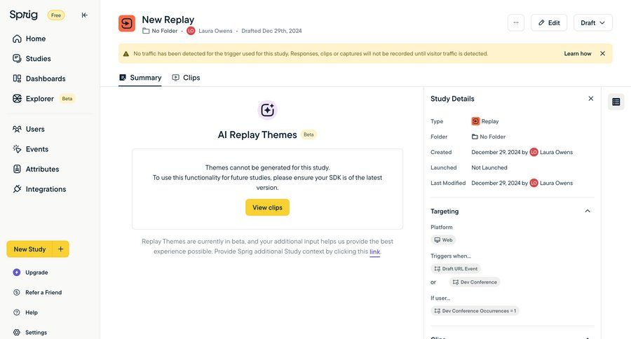 Sprig
			 configuration user research data analysis sidebar detail view info view accordion summary ui page example