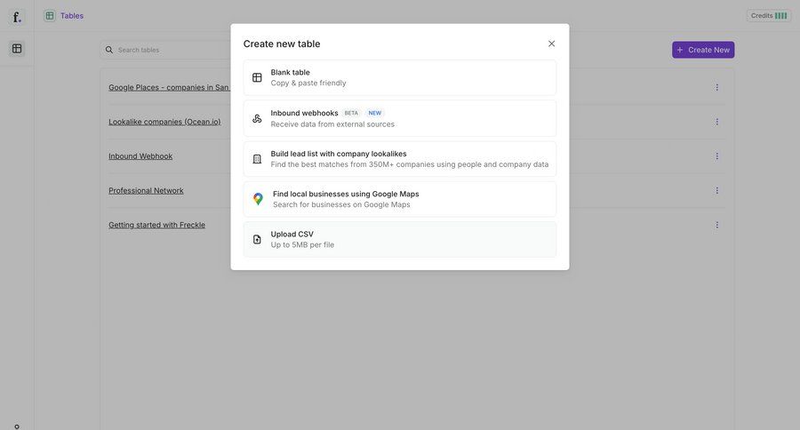 Freckle
			 data management data import create setup table ui page example