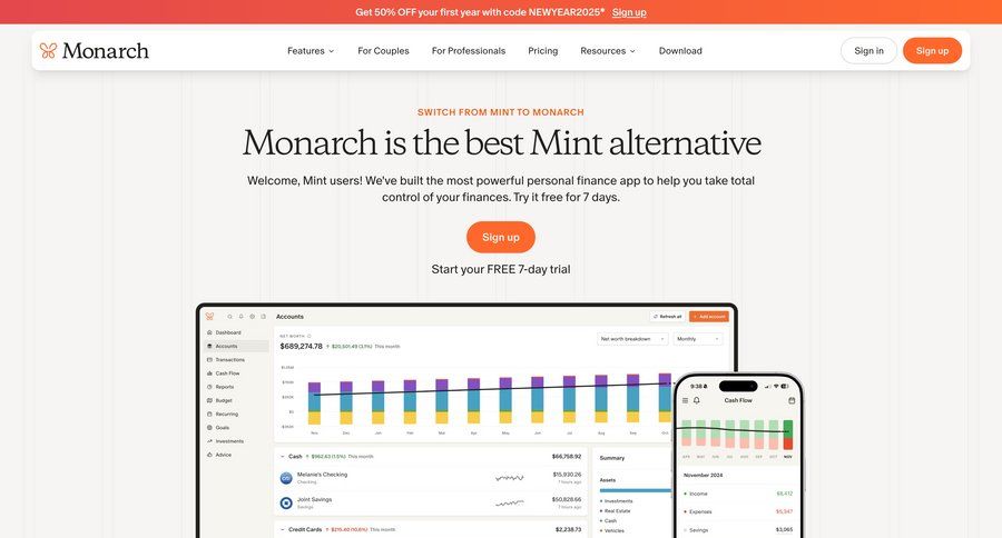 Monarch
			product page feature alternative trial checkout features management call to action features comparison page competition vs comparision alternatives testimonials download report ui page example