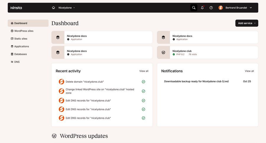 Kinsta
			 changelog recent activity ui page example