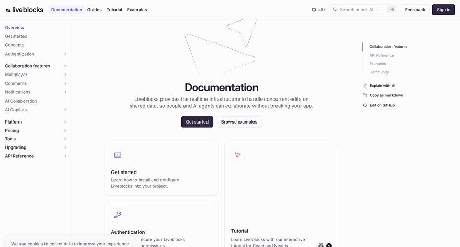 Liveblocks
			api feature community documentation developer portal ui page example