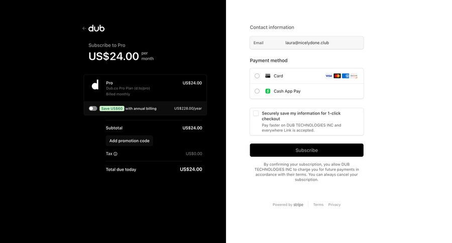 Dub
			checkout plans & pricing (in app) form subscription management payment method payment history pay price payment options premium product packages checkout screen payment page pay bill payment confirmation ui page example