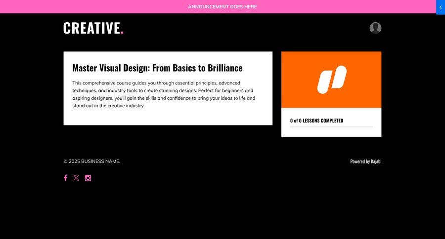 Kajabi
			 progress indicator progress tracking personal space progress announcement ui page example
