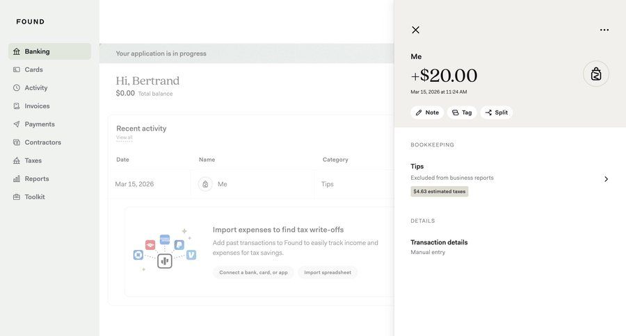 Found
			 modern navigation bar sidebar dashboard table finance expense management fintech data display recent activity detail view ui page example