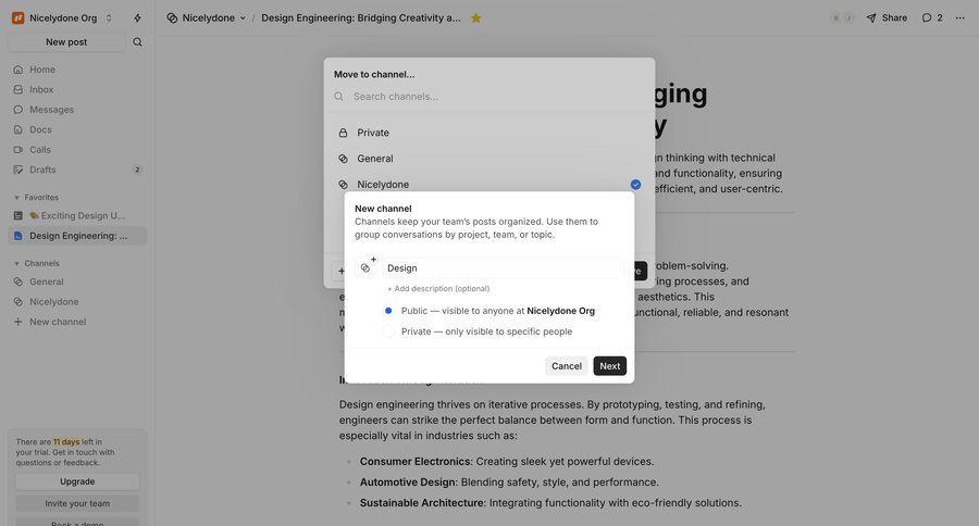 Campsite
			 collaboration sidebar navigation project management form modal dialog project organization upgrade modal sidebar create communication chat messages chat interface ui page example