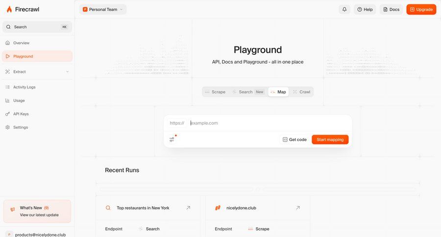 Firecrawl
			 dashboard data mapping menu ui page example