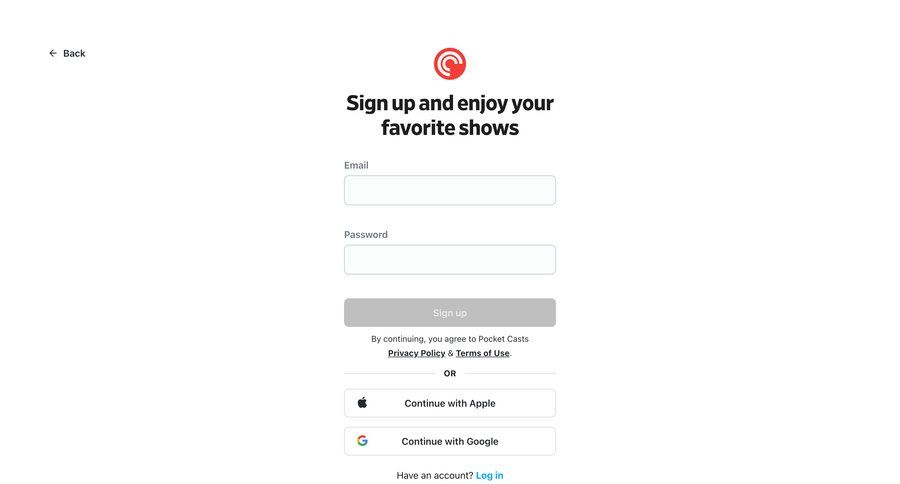 Pocket Casts
				signup ui page example