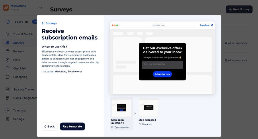 Jimo
			 e-commerce template selection changelog email marketing ui page example