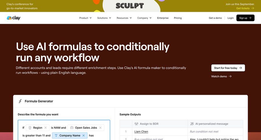Clay
			 conditional logic workflow automation b2b saas lead scoring ui page example
