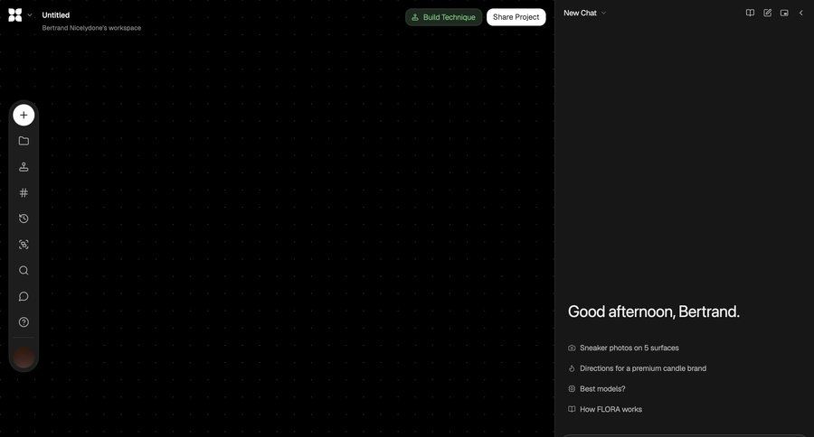 Flora
			home workspace settings artificial intelligence node based editor ui page example