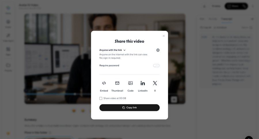 HeyGen
			 share modal ui page example