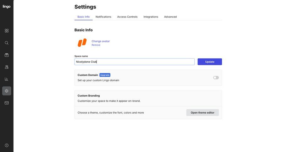 Lingo
			settings account settings workspace settings configuration settings onboarding form account setup user account ui page example