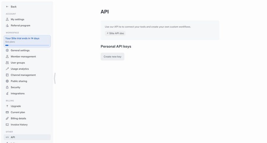 Slite
			 configuration settings sidebar navigation api management documentation ui page example