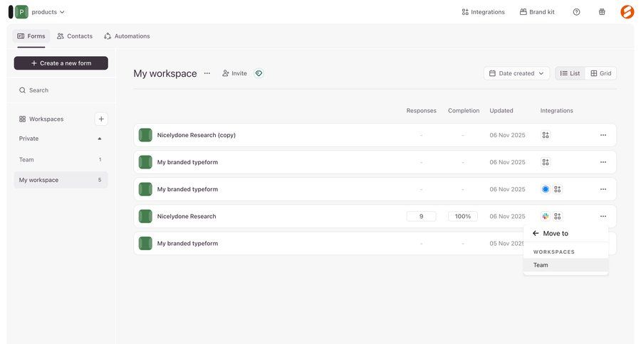 Typeform
			 workspace management file organization team workspace ui page example