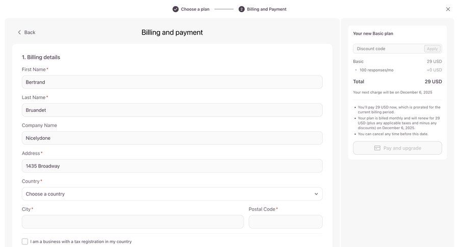 Typeform
				checkout ui page example