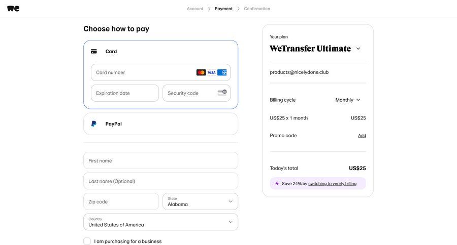 WeTransfer
			checkout form plans & pricing form subscription management document list payment method payment history pay payment options product packages checkout screen payment page pay bill payment confirmation payment processing ui page example