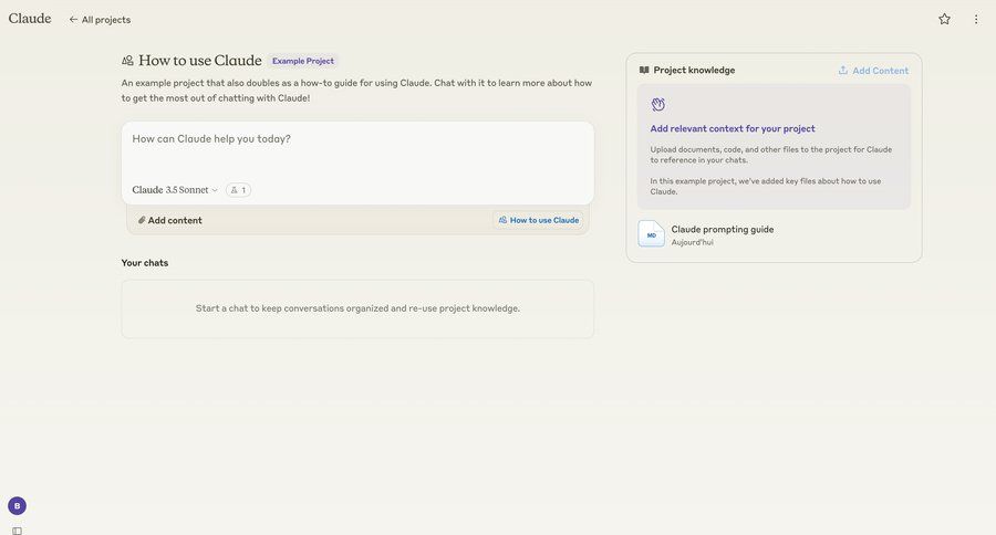 Claude
			 dashboard project management artificial intelligence onboarding project setup file upload project collaboration knowledge management conversational interface sidebar chat upload file upload documents chat interface ui page example