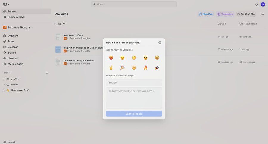 Craft
			 form feedback collection sidebar ui page example