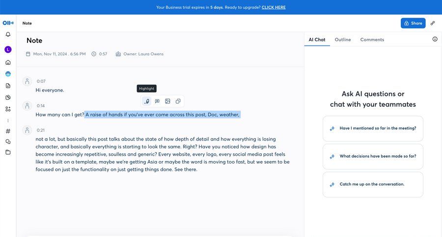 Otter
			tooltip artificial intelligence collaboration sidebar navigation right sidebar note creation trial checkout sidebar menu tips tip progress bar review voice meeting ui page example