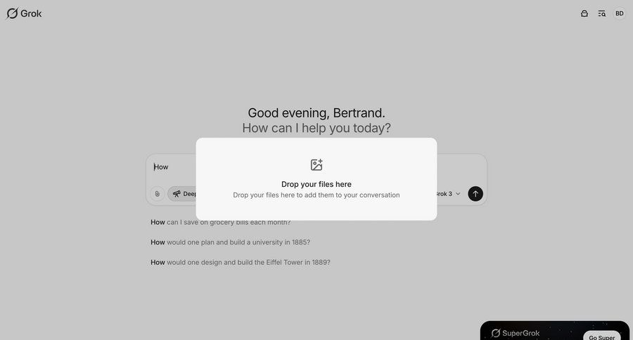 Grok
			modal & popover upload artificial intelligence onboarding file upload upload image file upload modal chat file uploader upload file upload media upload documents chat interface chatbot file picker ui page example