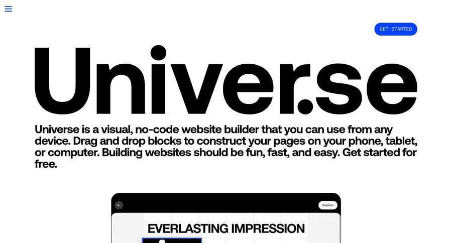 Universe
				landing page ui page example