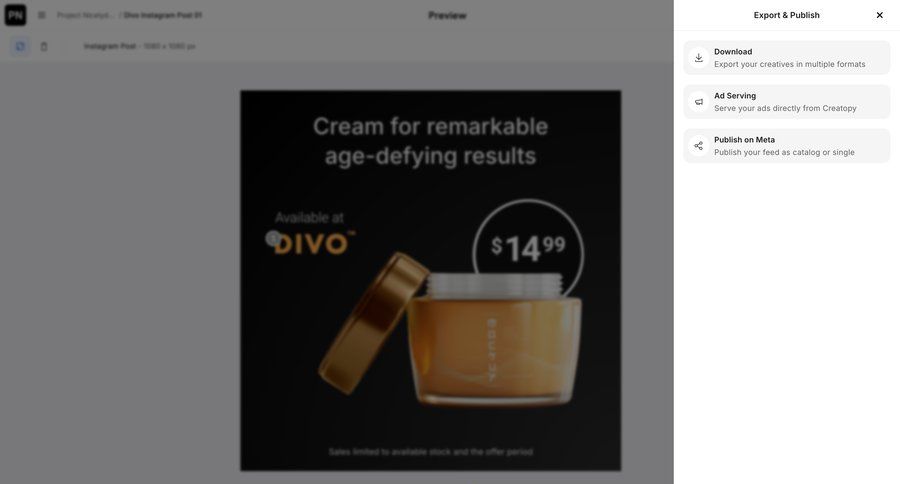 Creatopy
			 content management export download ui page example