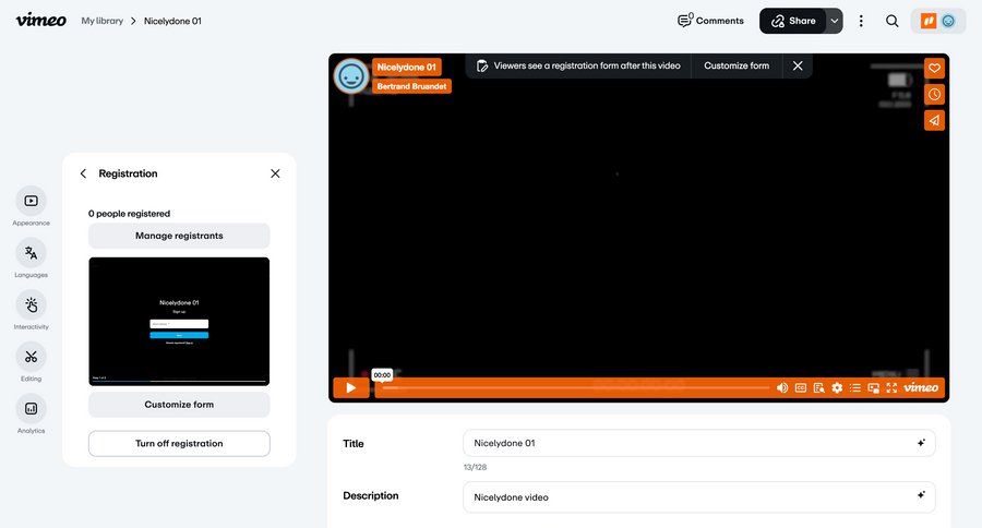 Vimeo
			 content management settings onboarding form full-screen layout sidebar register ui page example