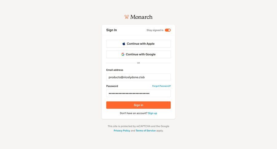 Monarch
				signin page example
