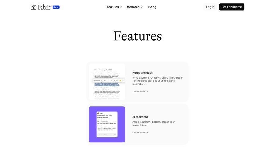 Fabric
				feature ui page example