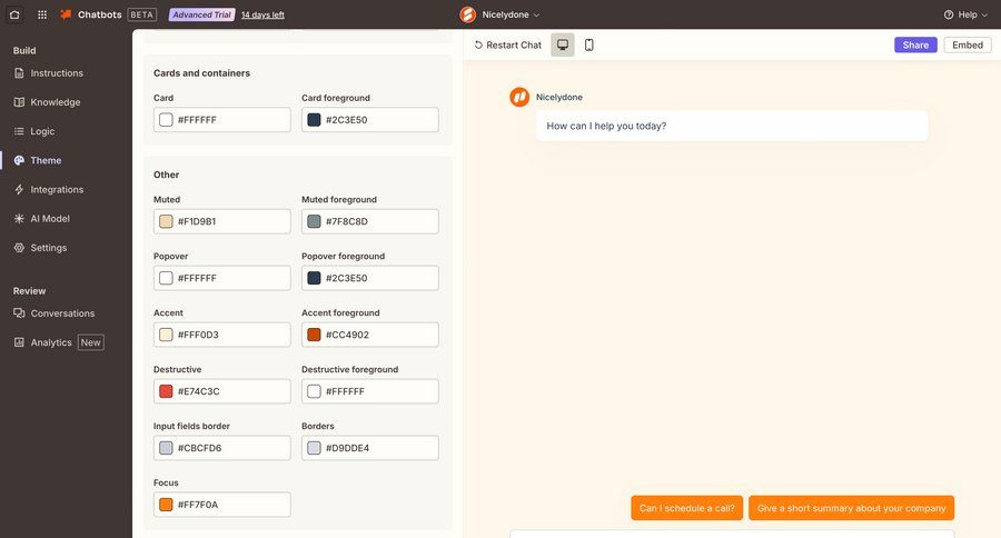 Zapier
			 configuration settings design color selection sidebar bot builder ui page example