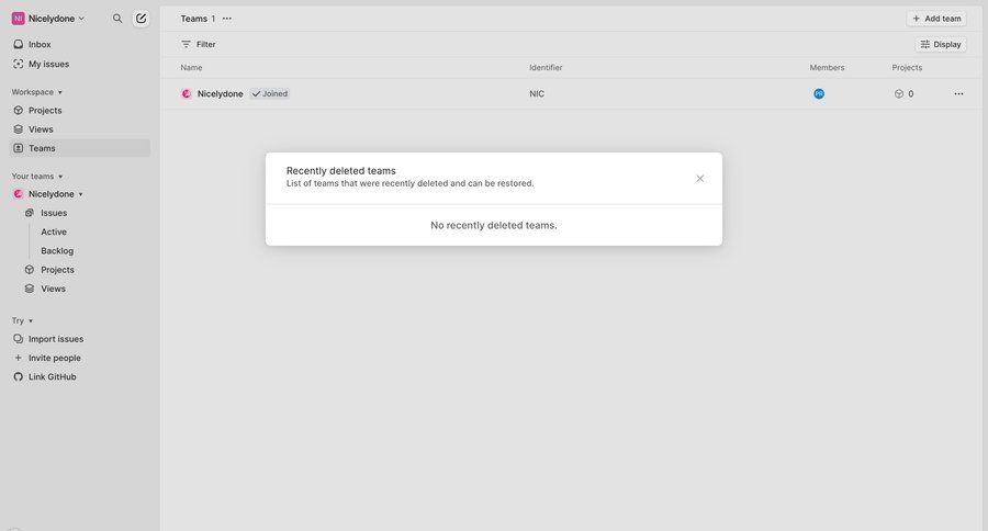 Linear
			trash & archive data management team collaboration sidebar navigation project management sidebar junk table ui page example