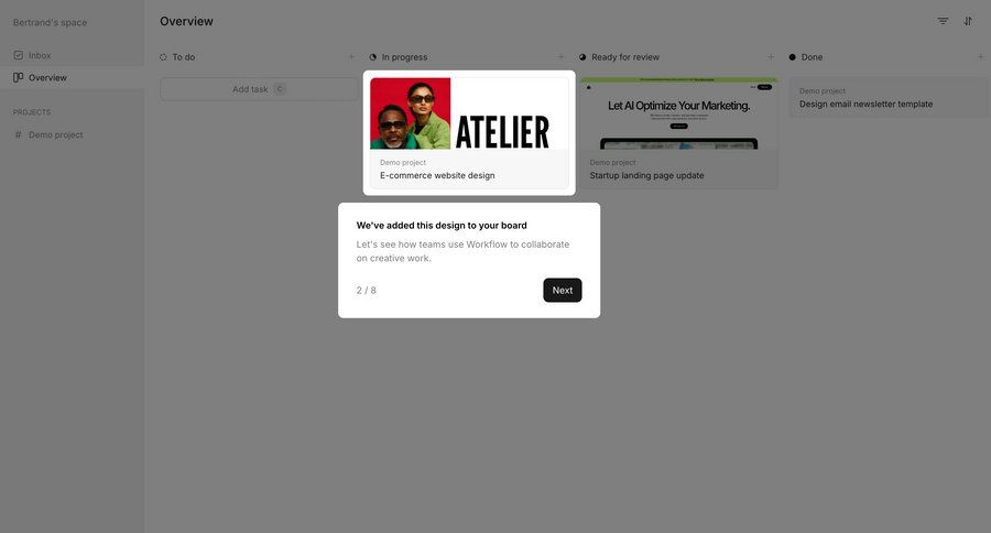 Workflow
			 task management dashboard project management sidebar ui page example