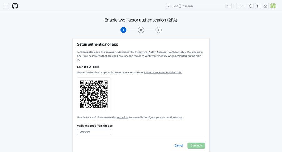 Github
			 authentication user authentication settings form security account settings account setup setup instructions account security security configuration 2fa alternatives mfa ui page example