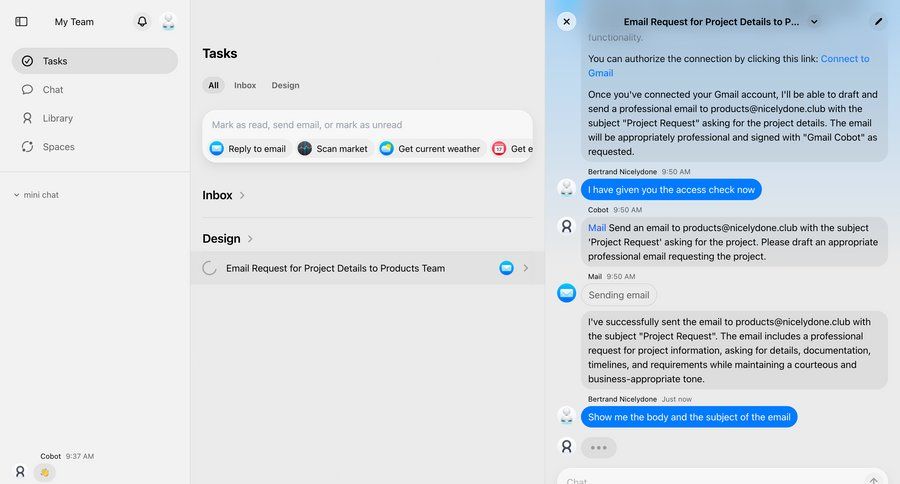 Cobot
			 email collaboration task management chat loading chat interface ui page example