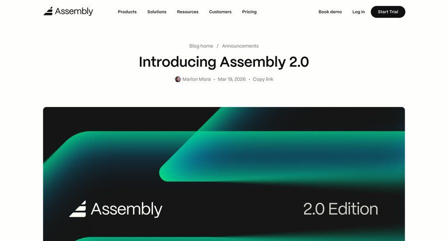 Assembly AI App Builder
			article changelog (product) feature blog product update ui page example